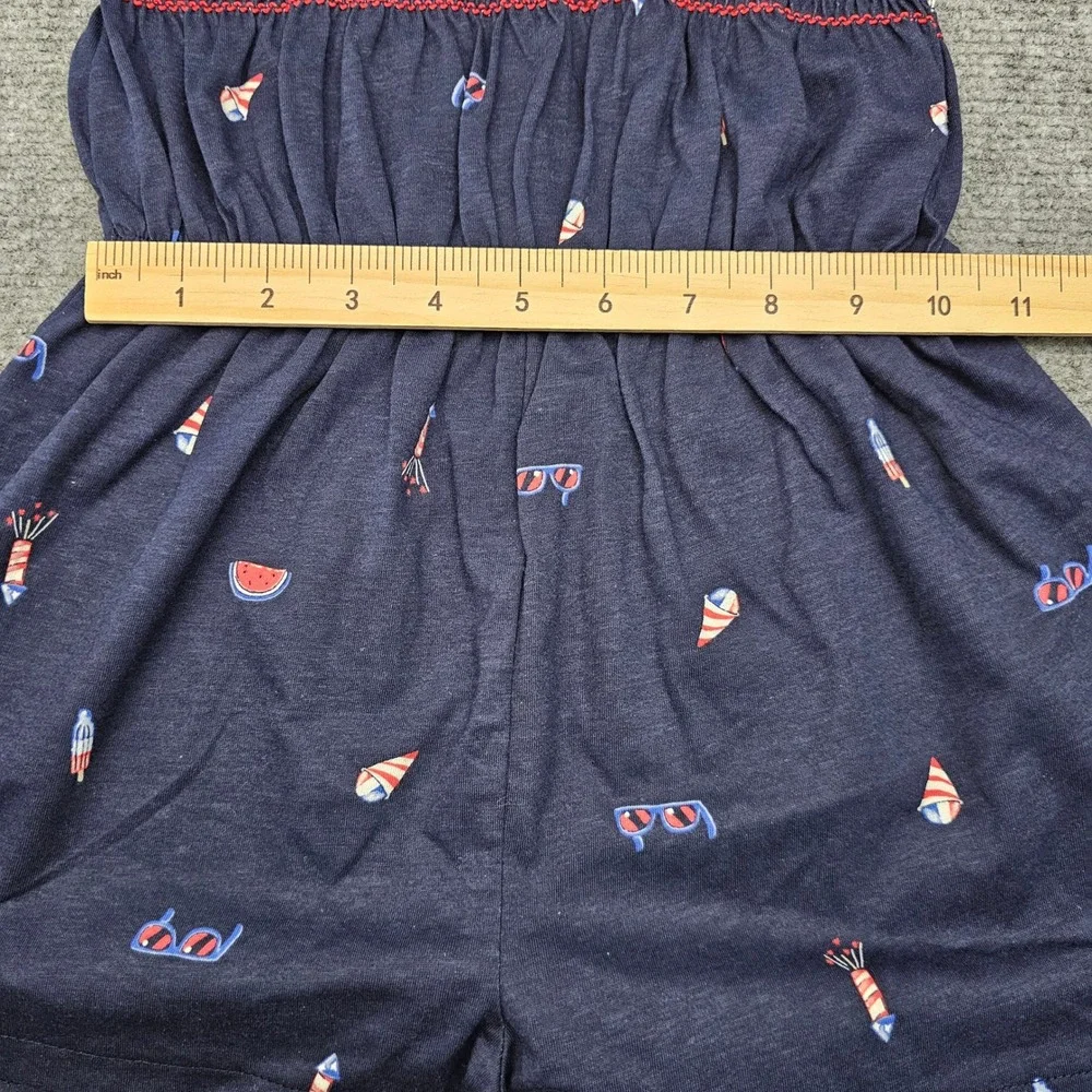 Carter's Romper Toddler 3T Summer Icons‎ Navy Blue Smocked Cotton Jumpsuit